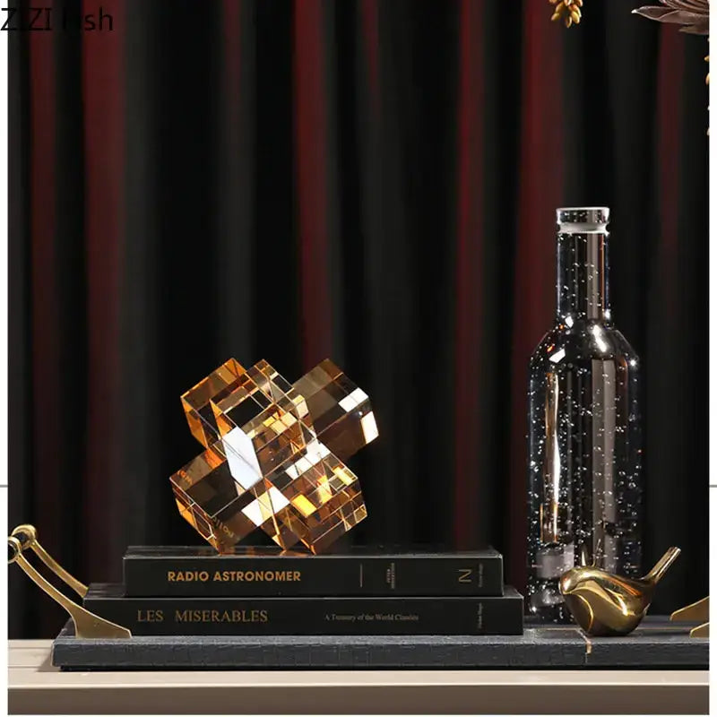 Decorbites cross crystal black geometric interlocking sculpture living room decor