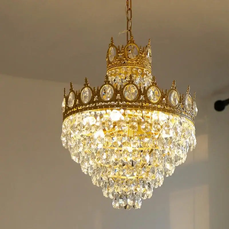 Decorbites crown crystal chandelier gold pendant light for bedroom