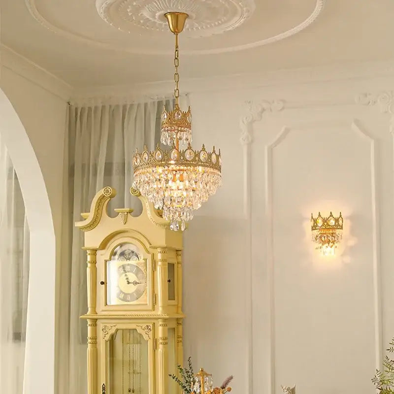 Decorbites crown crystal chandelier gold pendant light for bedroom