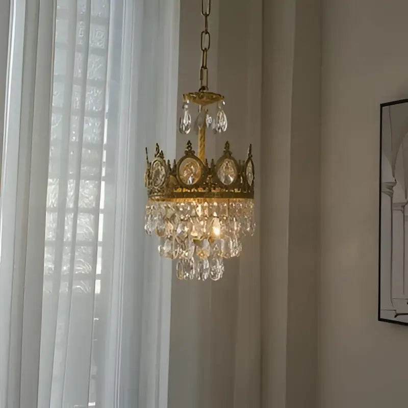 Decorbites crown crystal chandelier gold pendant light for bedroom