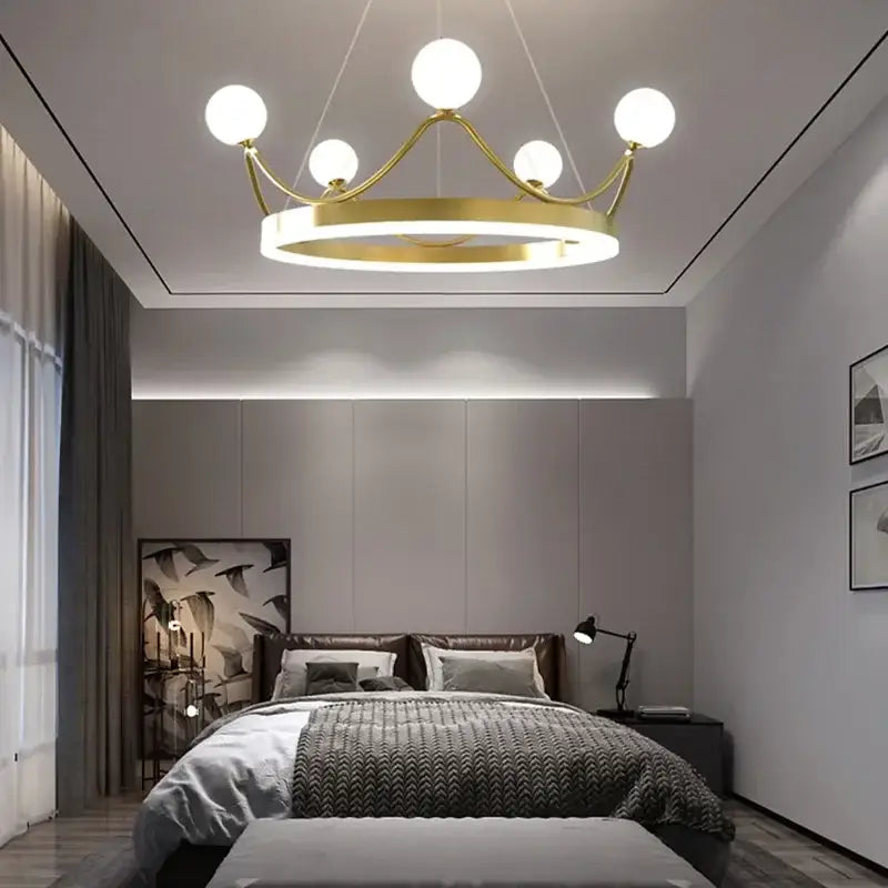 Decorbites crown led chandelier gold and white kids room pendant light
