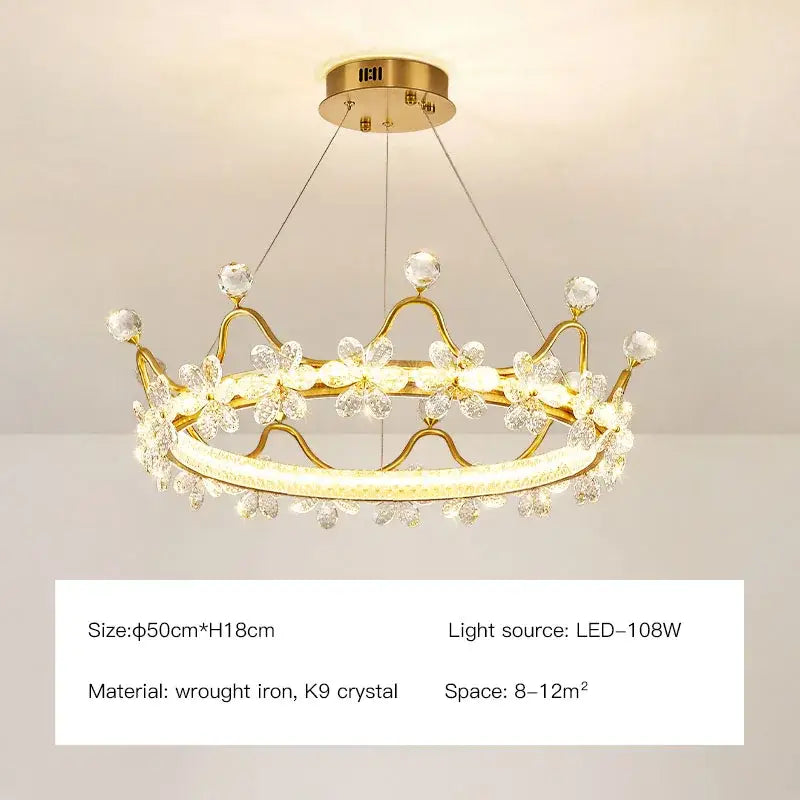 Decorbites crown petal led crystal gold chandelier bedroom light