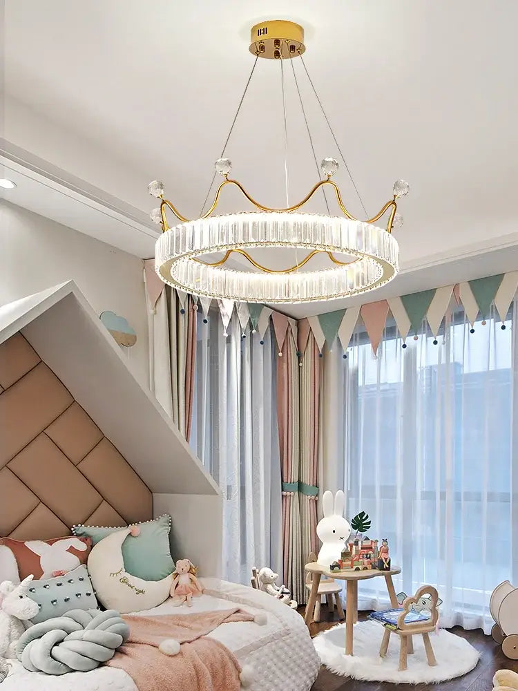 Decorbites crown petal led crystal gold chandelier bedroom light