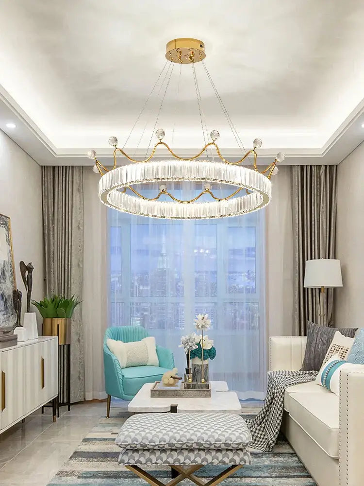 Decorbites crown petal led crystal gold chandelier bedroom light