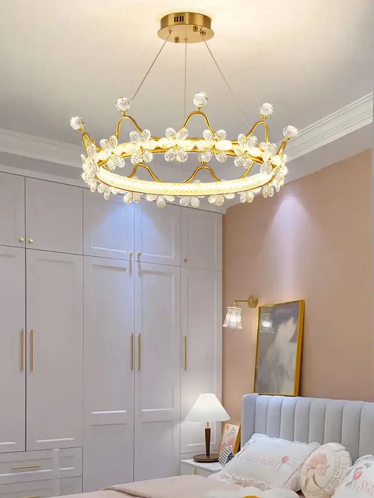 Decorbites crown petal led crystal gold chandelier bedroom light