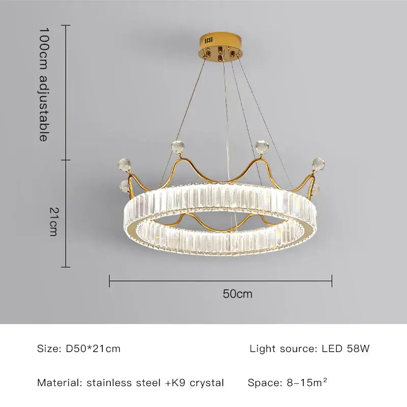 Decorbites crown petal led crystal gold chandelier bedroom light