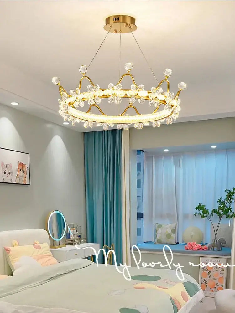 Decorbites crown petal led crystal gold chandelier bedroom light