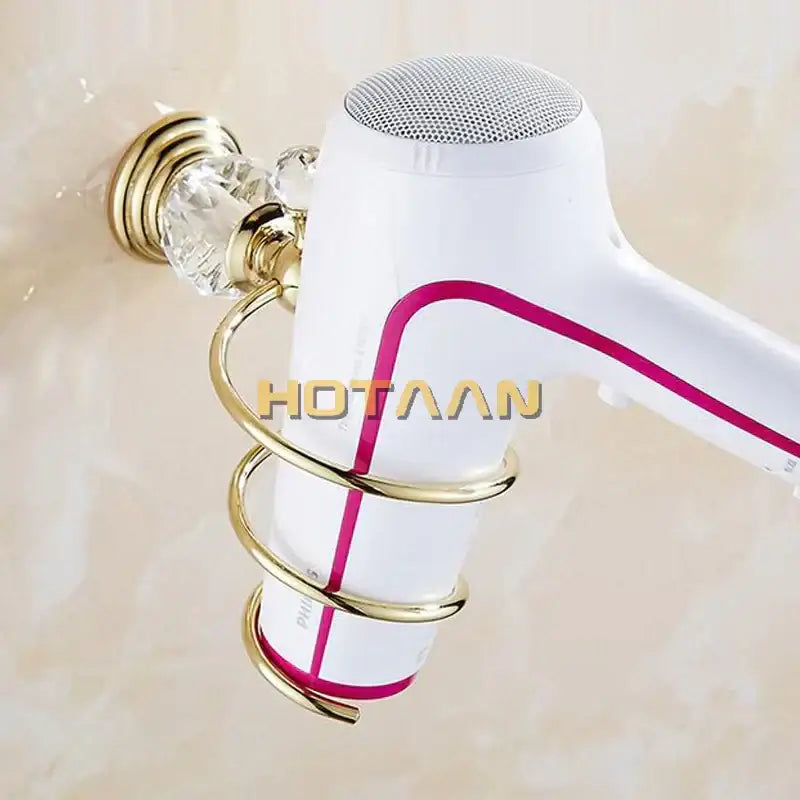 Decorbites crystal bathroom gold spiral stand hair dryer holder