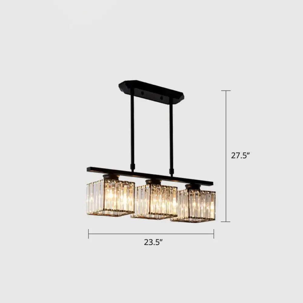 Modern black metal ceiling light dining room square crystal pendant