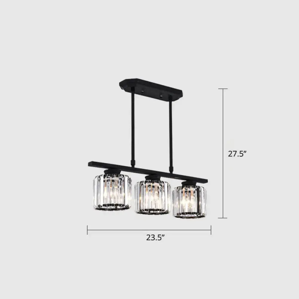Modern black metal ceiling light dining room square crystal pendant
