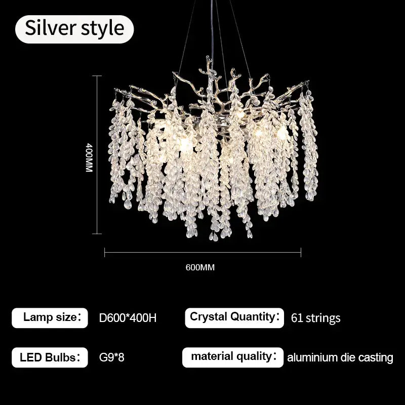 Decorbites crystal branch chandelier for living room glass tree light
