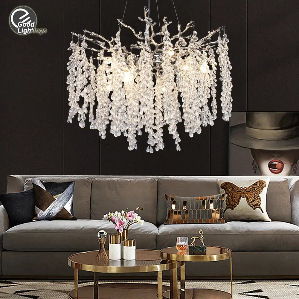 Decorbites crystal branch chandelier for living room glass tree light