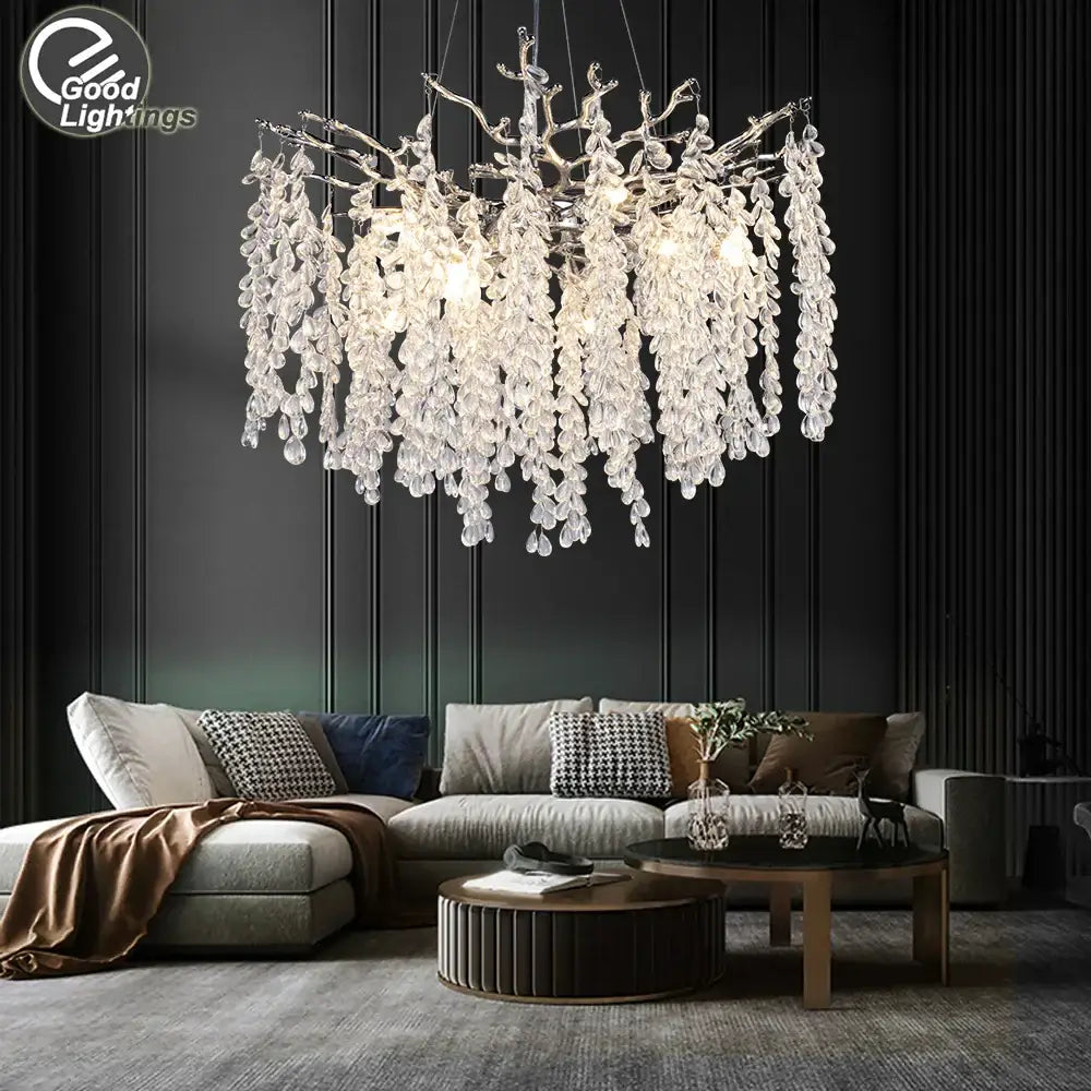Decorbites crystal branch chandelier for living room glass tree light