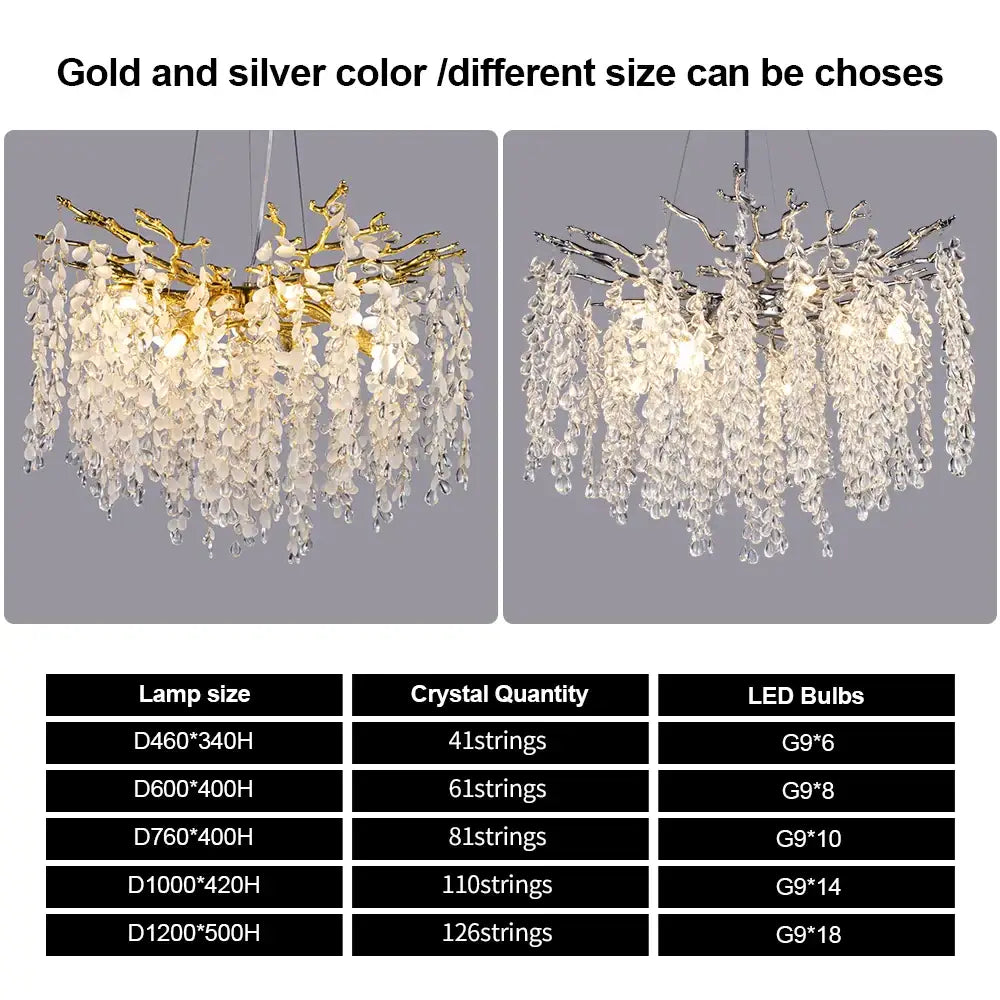 Decorbites crystal branch chandelier for living room glass tree light