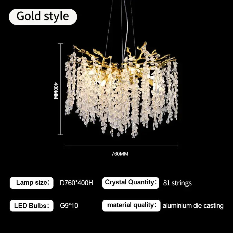 Decorbites crystal branch chandelier for living room glass tree light
