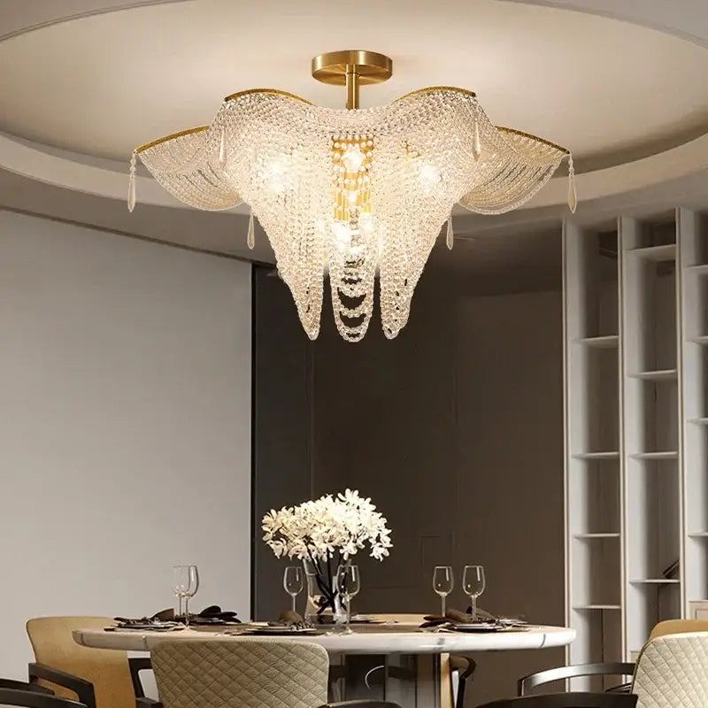 Decorbites crystal butterfly gold tassel chandelier living room light