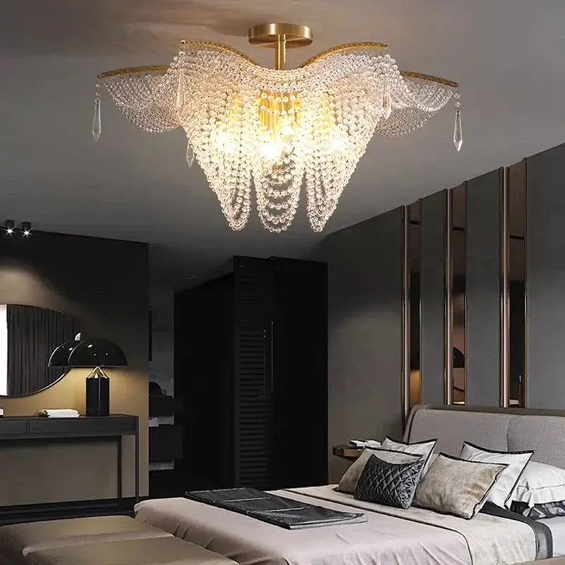 Decorbites crystal butterfly gold tassel chandelier living room light