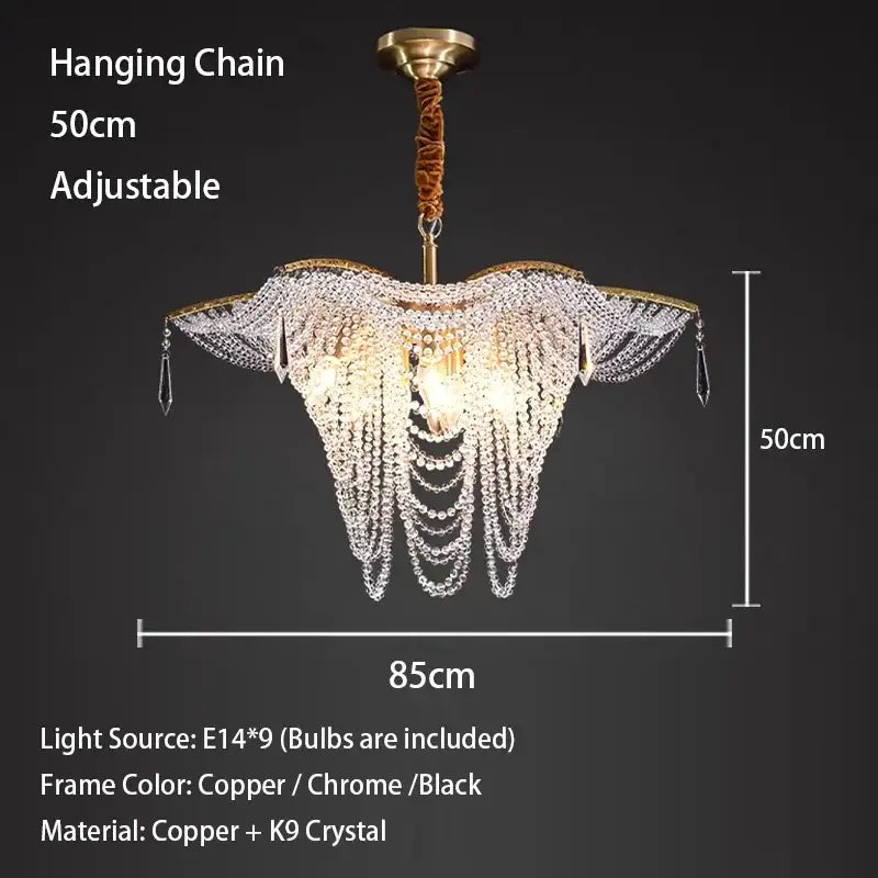 Decorbites crystal butterfly gold tassel chandelier living room light