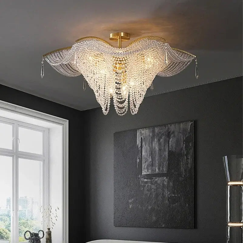 Decorbites crystal butterfly gold tassel chandelier living room light