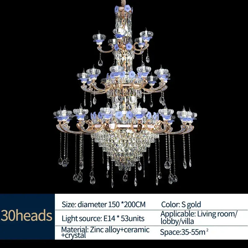 Decorbites crystal candle chandelier gold & blue living room light