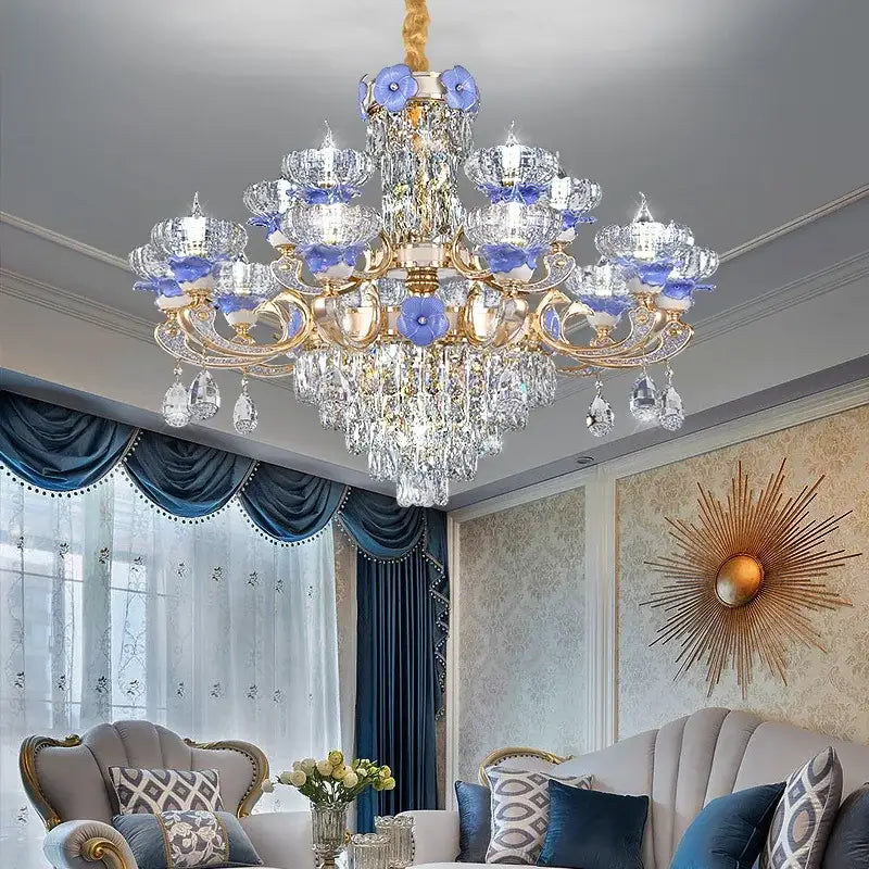 Decorbites crystal candle chandelier gold & blue living room light