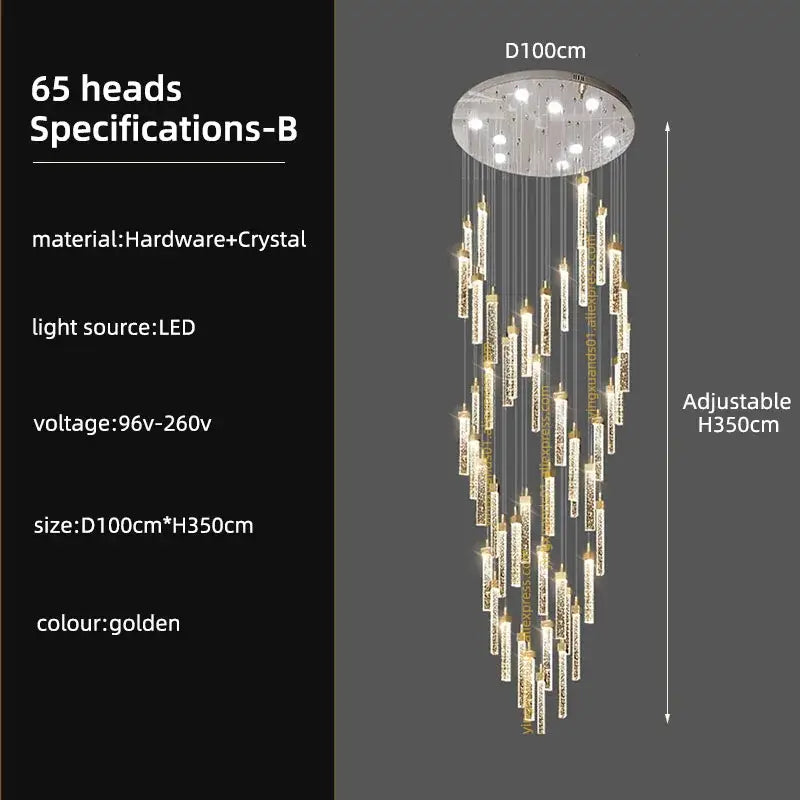 Modern gold crystal ceiling chandelier staircase light dining room