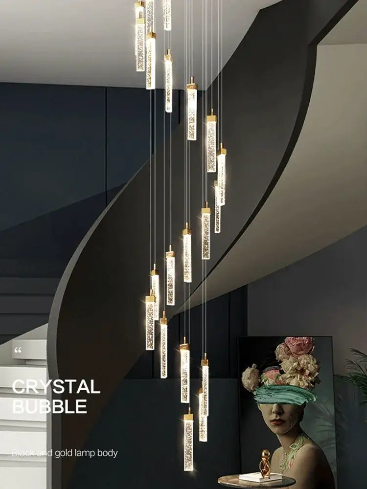 Modern gold crystal ceiling chandelier staircase light dining room