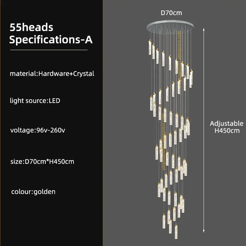 Modern gold crystal ceiling chandelier staircase light dining room