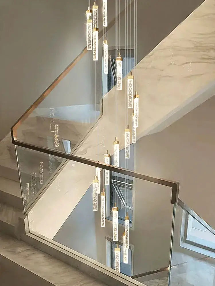 Modern gold crystal ceiling chandelier staircase light dining room