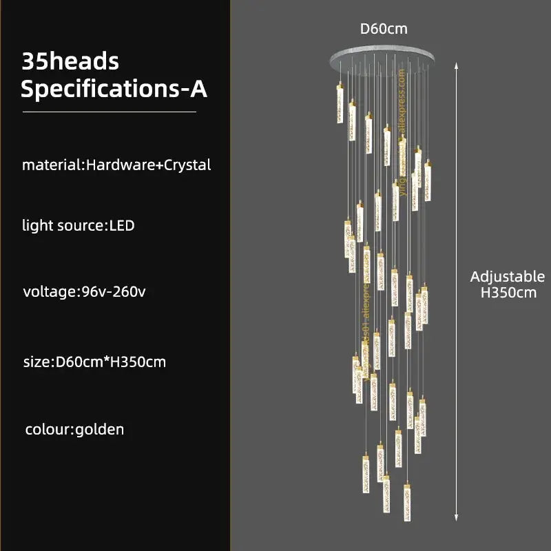 Modern gold crystal ceiling chandelier staircase light dining room