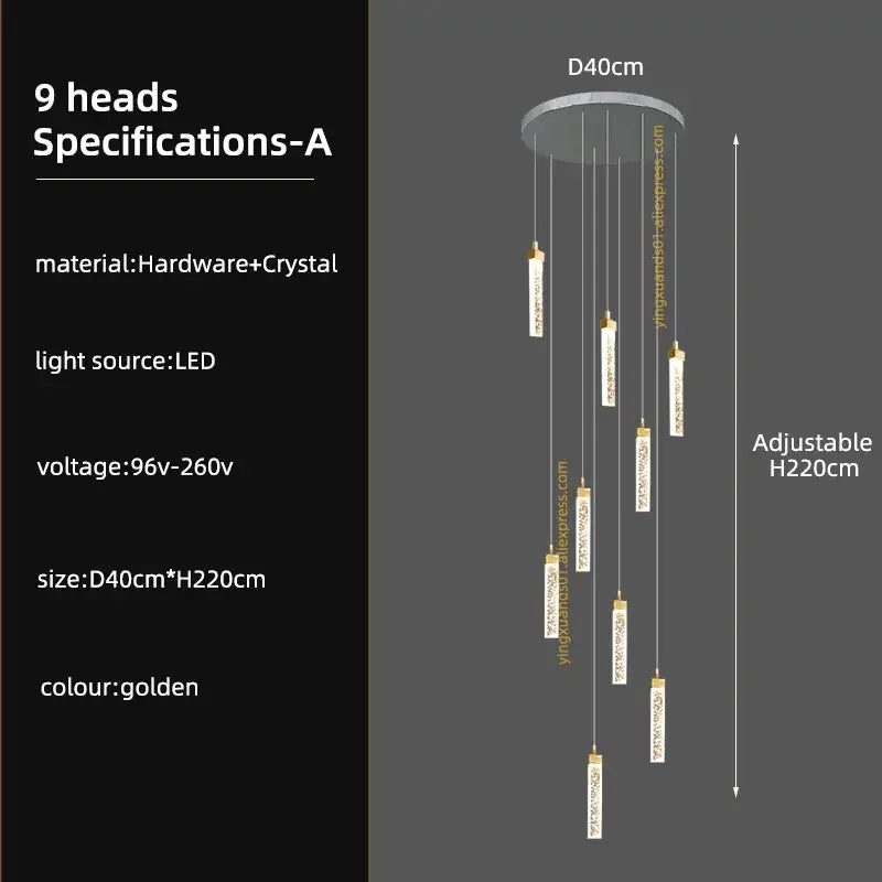 Modern gold crystal ceiling chandelier staircase light dining room