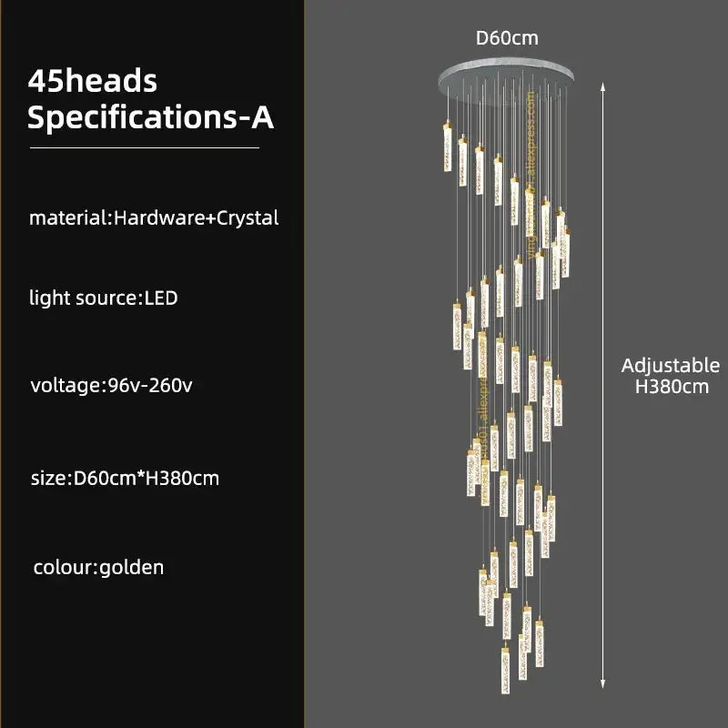 Modern gold crystal ceiling chandelier staircase light dining room