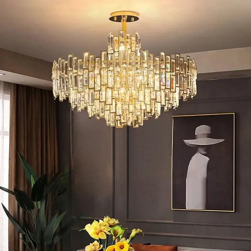 Modern gold crystal ceiling chandelier living room lighting