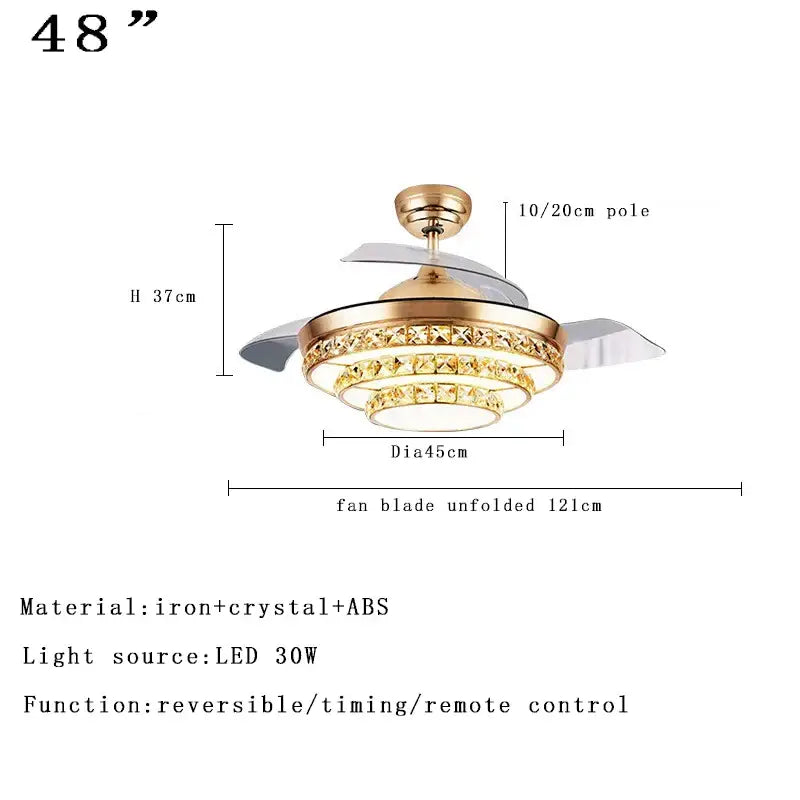 Modern rose gold crystal ceiling fan light – living room chandelier