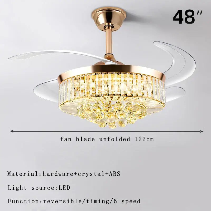 Modern rose gold crystal ceiling fan light – living room chandelier