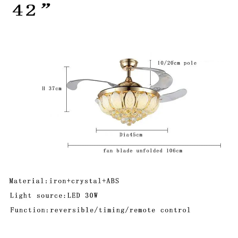 Modern rose gold crystal ceiling fan light – living room chandelier