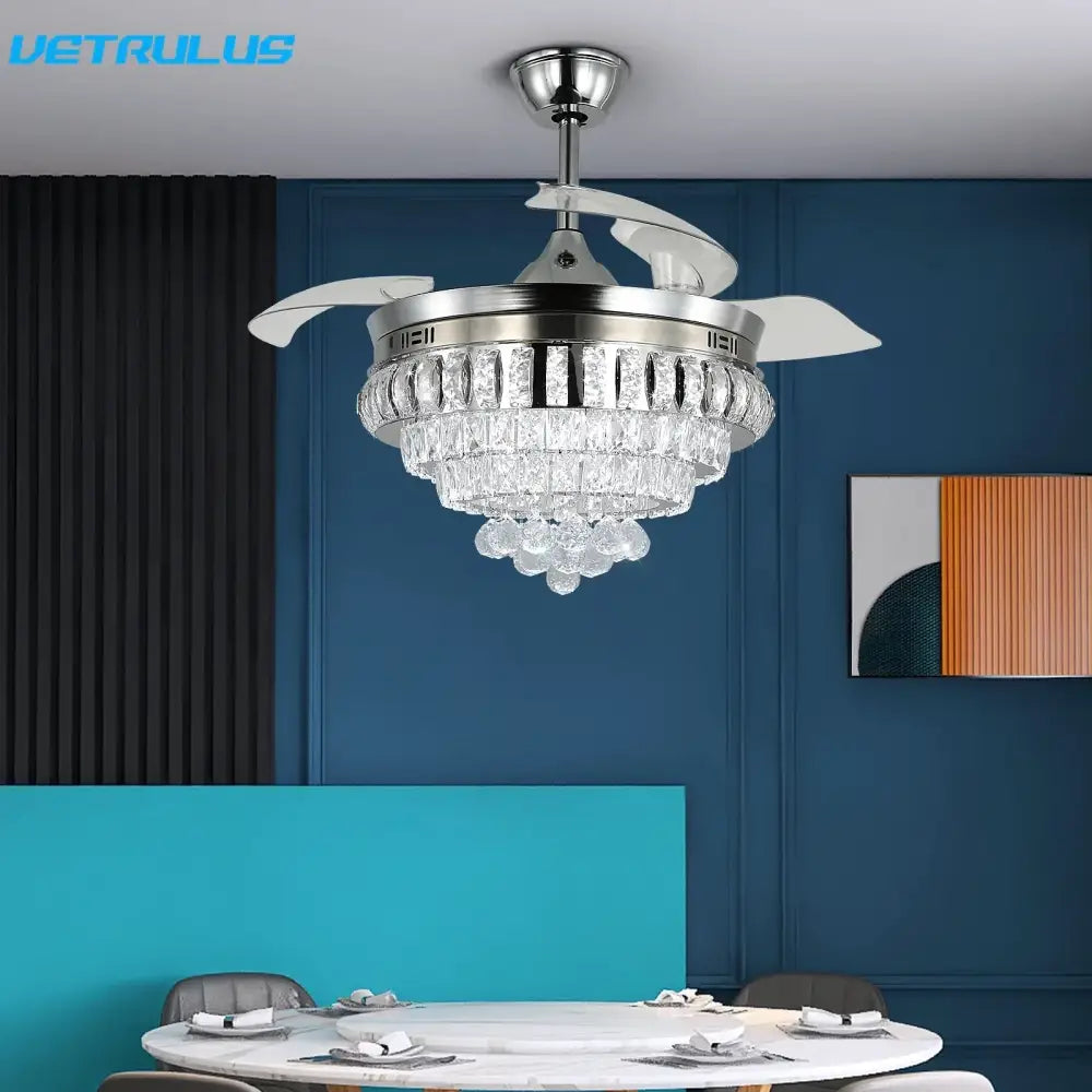Decorbites crystal ceiling fan with led light for living room