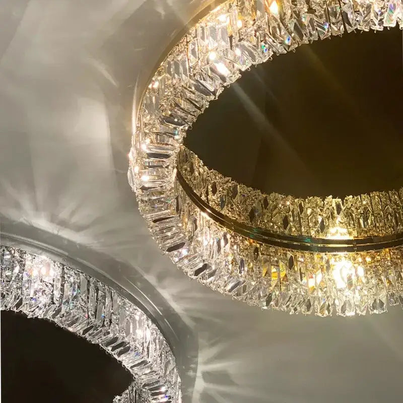 Modern double ring crystal ceiling lamp living room light