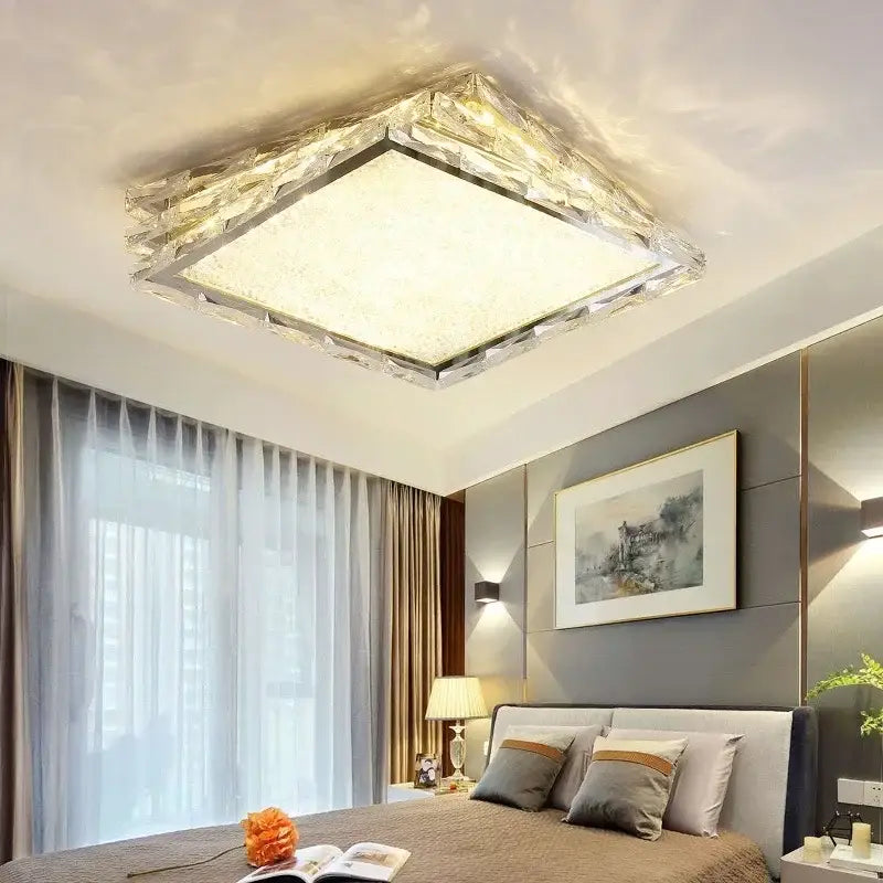 Modern gold square crystal ceiling lamp bedroom luxury led lighting