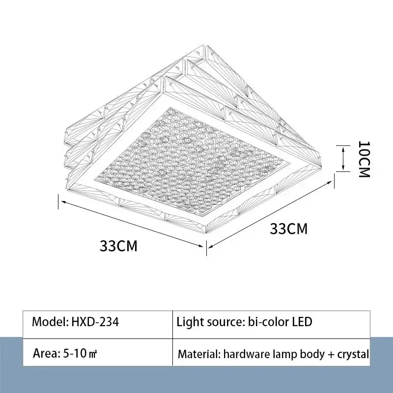 Modern gold square crystal ceiling lamp bedroom luxury led lighting