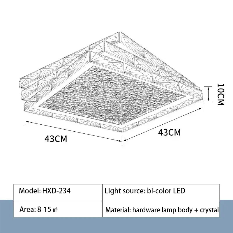 Modern gold square crystal ceiling lamp bedroom luxury led lighting