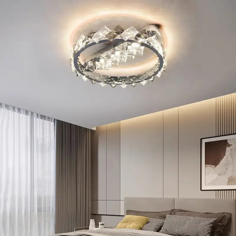 Modern chrome crystal ceiling lamp living room dimmable lighting