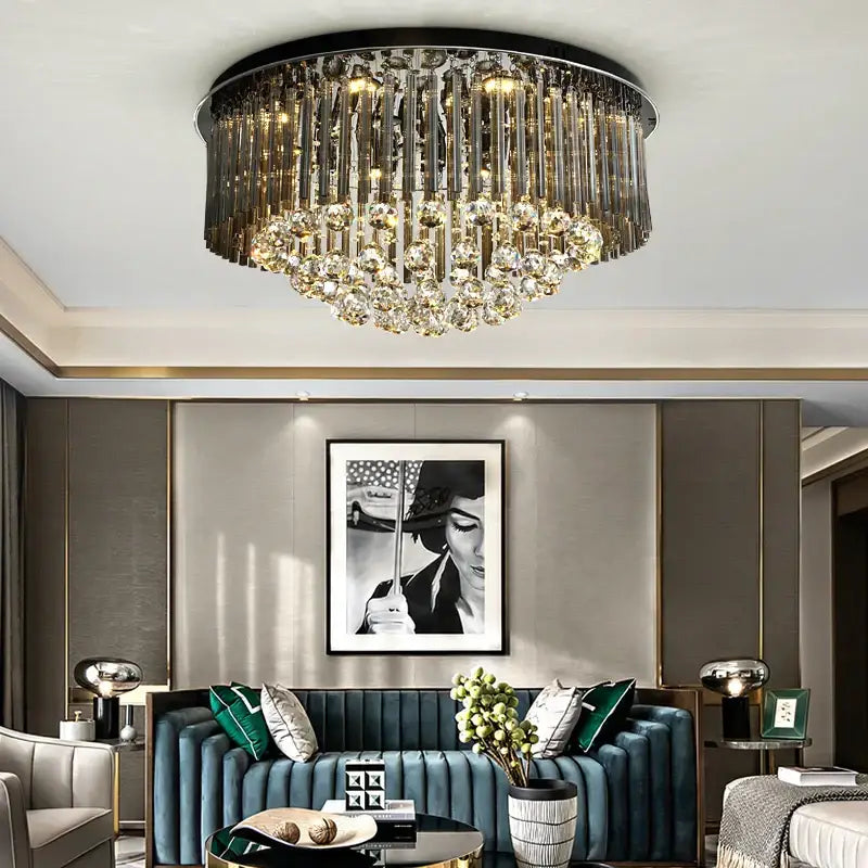 Modern black and gold crystal ceiling lamp living room chandelier