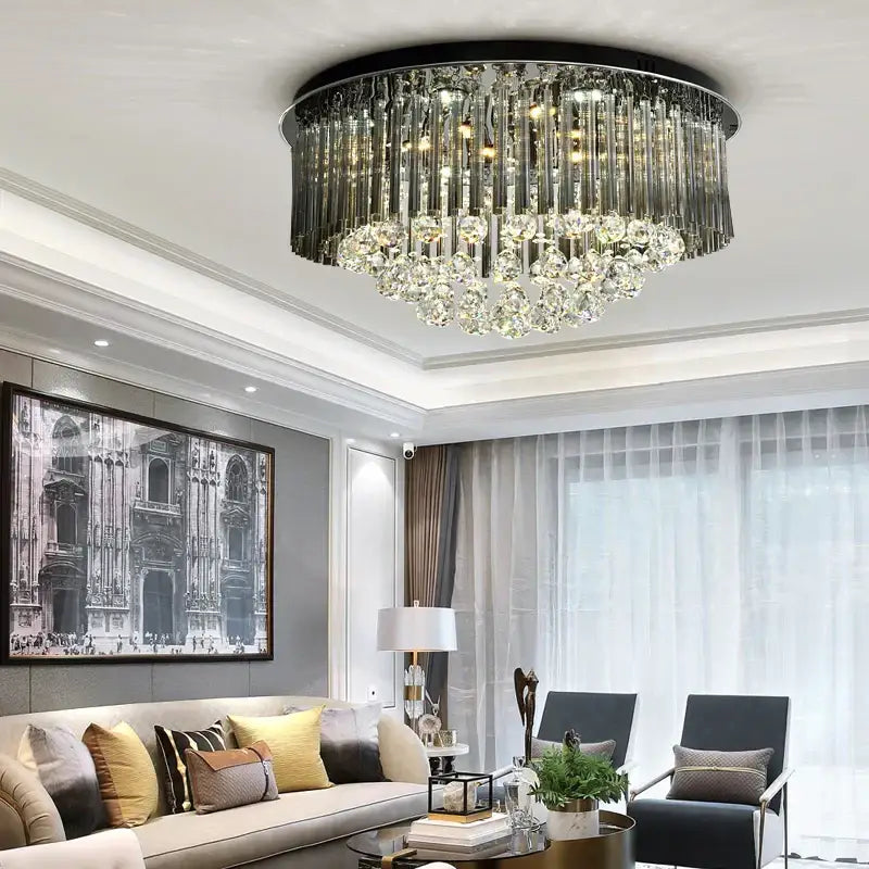 Modern black and gold crystal ceiling lamp living room chandelier