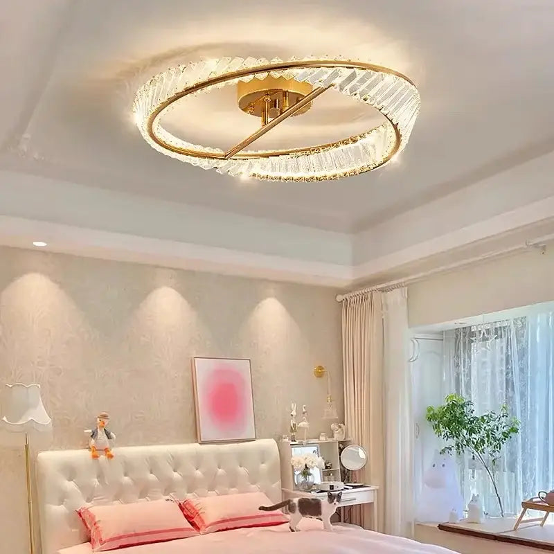 Modern gold ring crystal ceiling lamp dining room led light