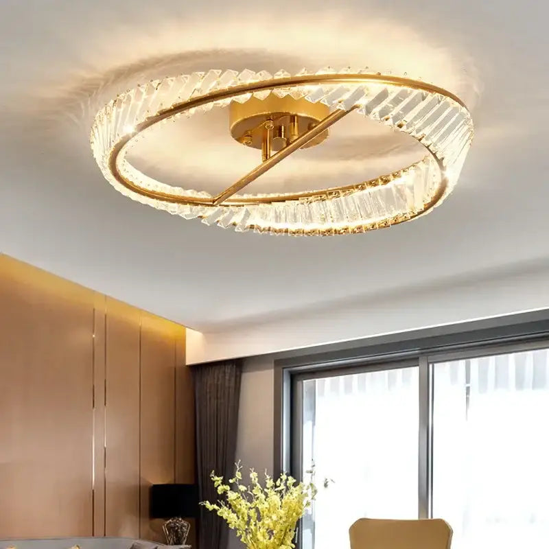 Modern gold ring crystal ceiling lamp dining room led light