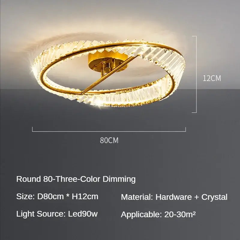 Modern gold ring crystal ceiling lamp dining room led light