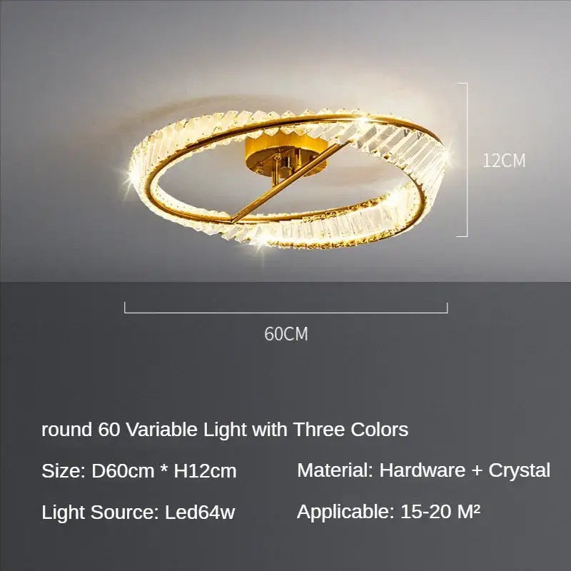 Modern gold ring crystal ceiling lamp dining room led light