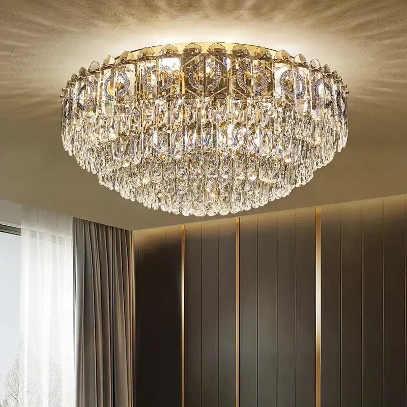 Modern golden crystal ceiling lamp for living room