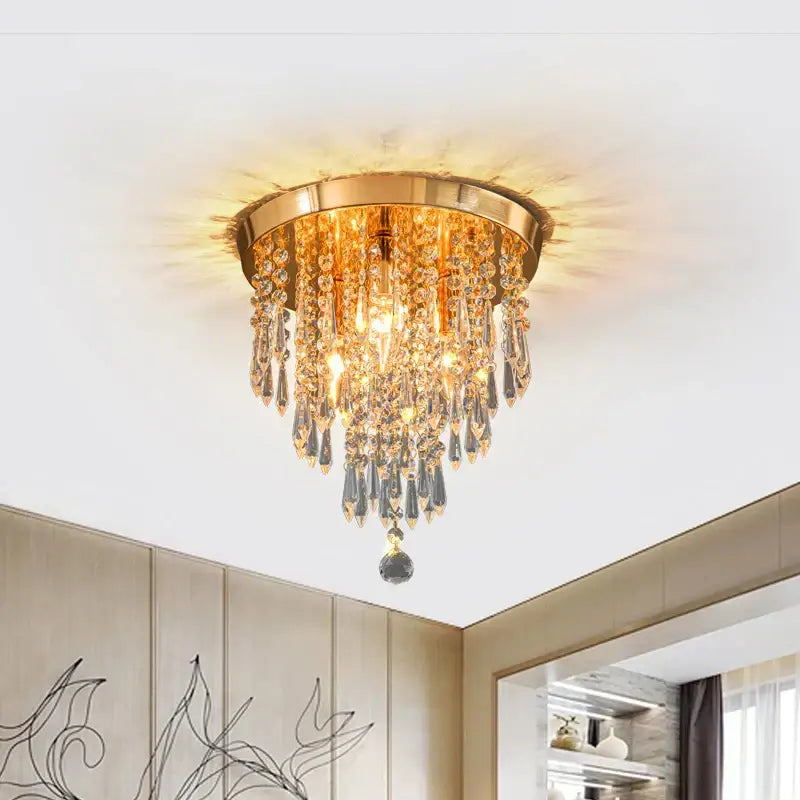 Elegant golden crystal ceiling light dining room teardrop chandelier
